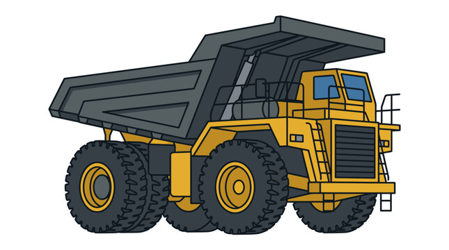Heavy duty yellow mining dump truck vehicle illustration