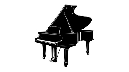 Sleek Grand Piano Silhouette: A classic grand piano in a striking black silhouette, its polished surface reflecting light, stands ready to fill a room with music. © md1