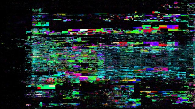 Abstract digital noise glitch background with dense colorful pixel distortion and horizontal signal error texture.