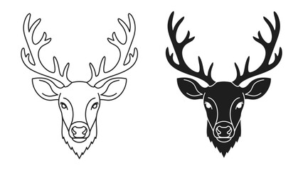 Deer Head Silhouette and Outline: Two striking depictions of a deer's head, one in a crisp black silhouette and the other as a clean line art outline. © Mdalamgir