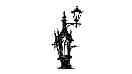 Gothic Lamppost Illustration: An ornate, gothic-style lamppost with intricate spires and detailed stonework stands as a solitary sentinel, exuding an eerie. © md1