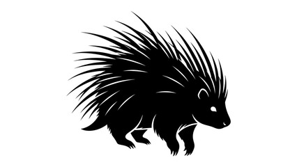 Porcupine Silhouette: A striking black silhouette of a porcupine with its quills fully extended, walking across a white background. This image embodies defense and individuality. © md1