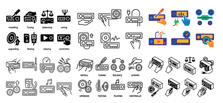 Audio icons with speaker knob slider outline