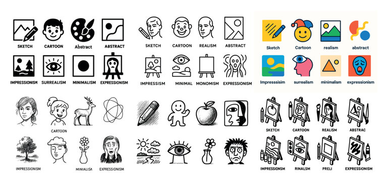 Art icons with easel palette outline