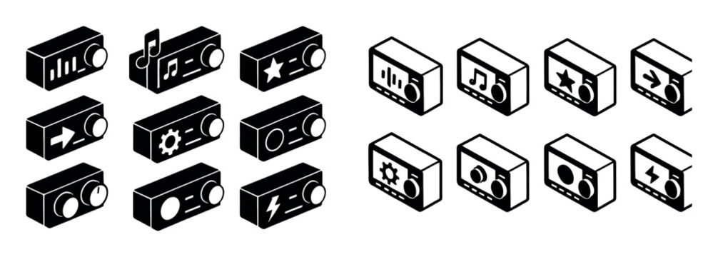 Audio icons with speaker knob arrow outline