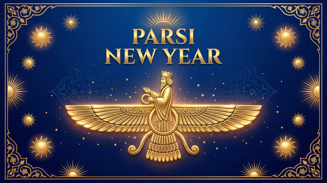 Radiant Faravahar symbol for Parsi New Year celebration and festive greeting design