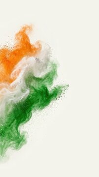 Indian flag colors orange white and green powder explosion on white background