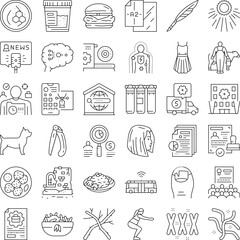 Fototapeta premium Diverse collection of line icons representing a wide array of concepts from business, technology, health, and everyday life, organized for easy use in various design projects
