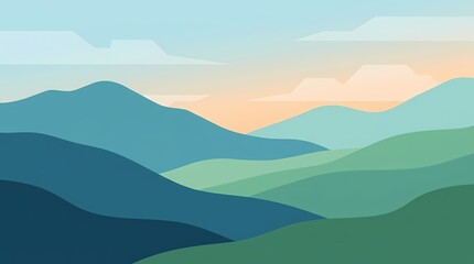 Fototapeta premium Stylized Mountain Landscape at Sunrise with Pastel Colors and Clouds