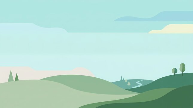 Serene minimalist landscape with rolling hills and pastel sky.