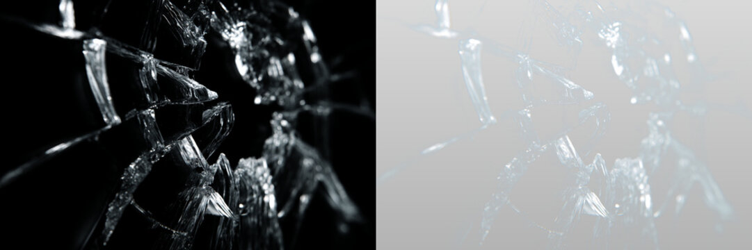 Transparent png shattered glass texture with sharp broken cracks and fractures in silver and blue detailed transparent overlay effect isolated for design crack pattern impact glasses fractured