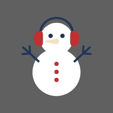 Snowman wearing red earmuffs smiling.
