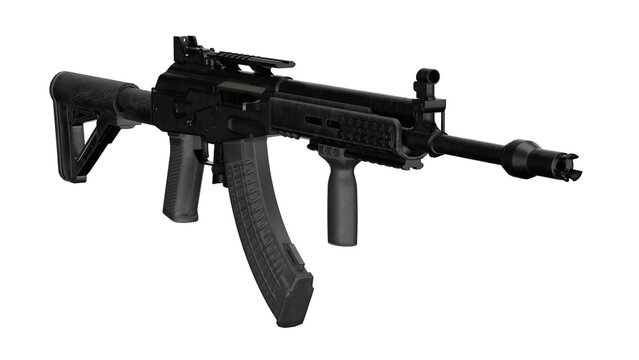 Model of a modern assault rifle displayed on a white background