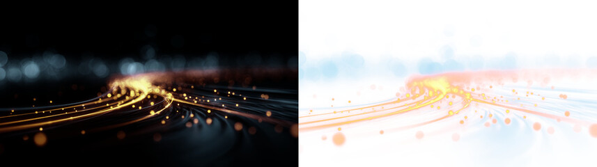 Abstract futuristic glowing speed lines in blue and orange with bokeh lights dynamic transparent png overlay for digital technology design and motion effect backgrounds light neon energy line trail © OLEKSII