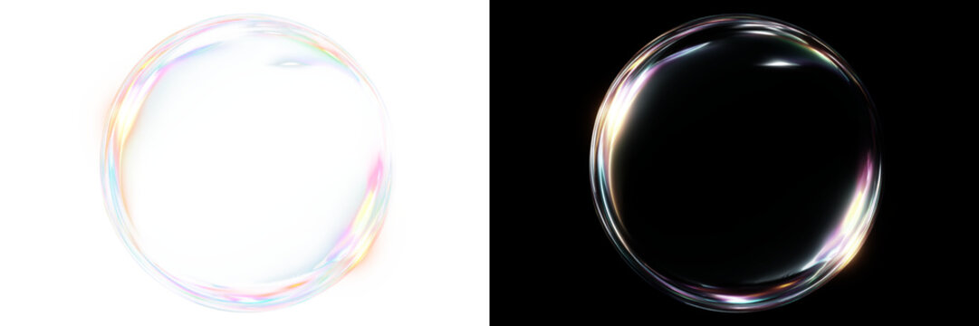 Transparent PNG of two iridescent soap bubbles with colorful highlights and realistic water effect isolated on transparent background creative overlay for design and beauty concepts bubble ball air