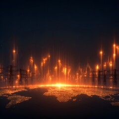 Fototapeta premium High voltage electricity pylons in vibrant dusk wallpaper