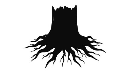 Tree Stump Silhouette: A stark black silhouette of a tree stump with a complex network of exposed roots stands out, symbolizing nature's resilience and the passage of time. © Mdalamgir