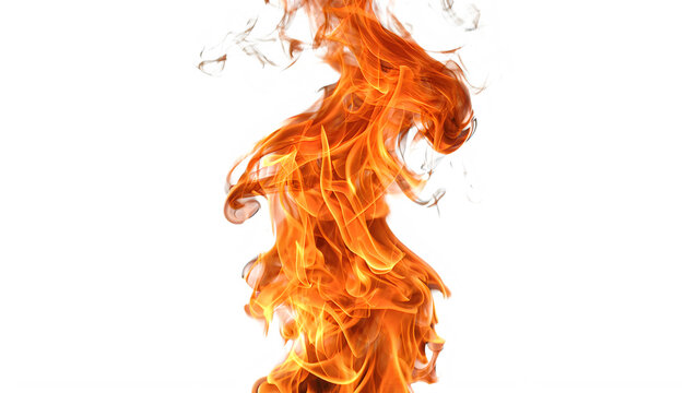 Intense orange fire flames flickering against white background