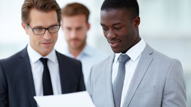Corporate team reviewing document in modern compliance environment, security and governance focus