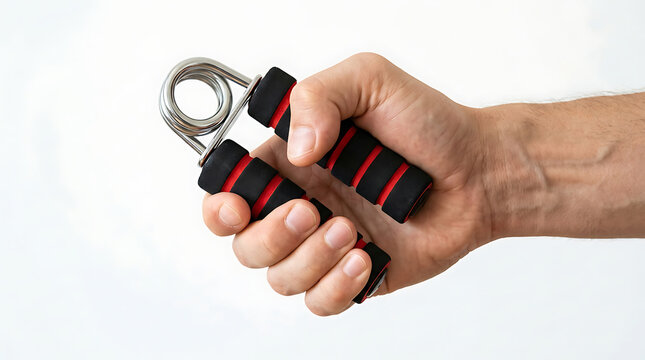 Hand grip strengthener being used to build hand and forearm muscle strength