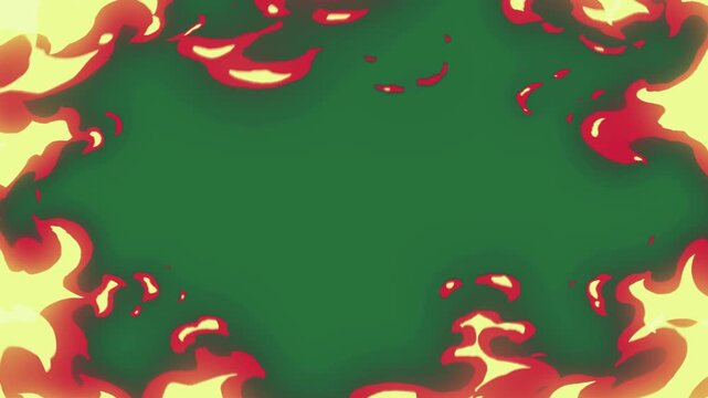 A green circle with red flames on it and background yellow green screen animated chromakey background creative figure illustration scene style composition backgrounds expression motion