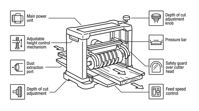 Wood thickness planer machine technical controls diagram