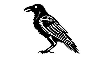 Anatomical Raven Illustration: A stylized illustration of a black raven, revealing its internal skeletal structure with striking detail. © md1