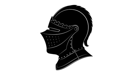 Medieval Knight Helmet Silhouette: A striking black silhouette of a medieval knight's helmet, featuring intricate details and a formidable appearance, evoking a sense of history and valor. © md1