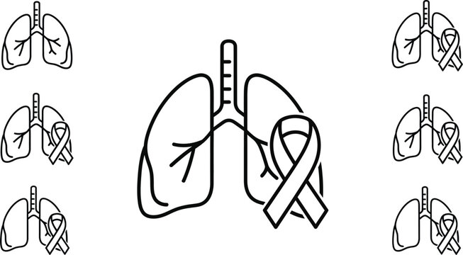 Lungs with Purple Ribbon Isolated on White Background