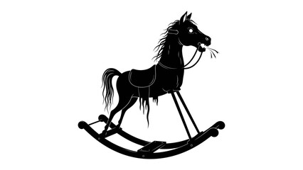 Black Silhouette of a Rocking Horse: A stark black silhouette of a vintage rocking horse, complete with flowing mane and tail, sits on its curved rockers. © md