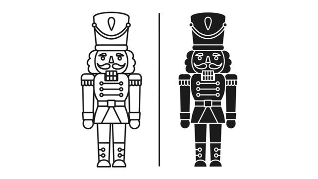 Nutcracker Icons: A pair of stylized nutcracker soldiers, presented in both outline and silhouette form, embody the festive spirit and iconic imagery of the holiday season.