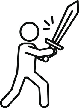 Stick Figure Wielding Sword in Motion Isolated on White
