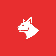 Fototapeta premium Minimalist White Wolf Head Silhouette on Red Background.