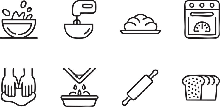 Minimal Baking Icons for Cookbook Layouts Bakery Branding Recipe Apps and Cooking Tutorials