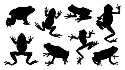 Fototapeta premium Collection of Frog Silhouettes in Various Poses and Actions