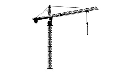 Construction Crane Silhouette: A striking silhouette of a construction tower crane stands against a white background, symbolizing industrial might and large-scale building projects. © Mdalamgir