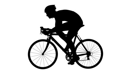 Fototapeta premium Cycling Silhouette: A dynamic silhouette of a cyclist in full racing form, crouched low over the handlebars of a sleek road bike, embodying speed and dedication