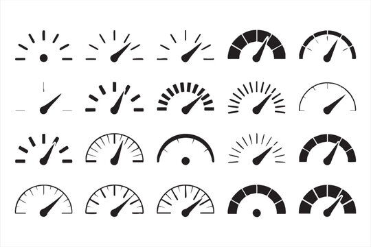 Dashboard Speedometer Vector Icons for Analytics, Automotive Interface, Performance Monitoring and Data Design