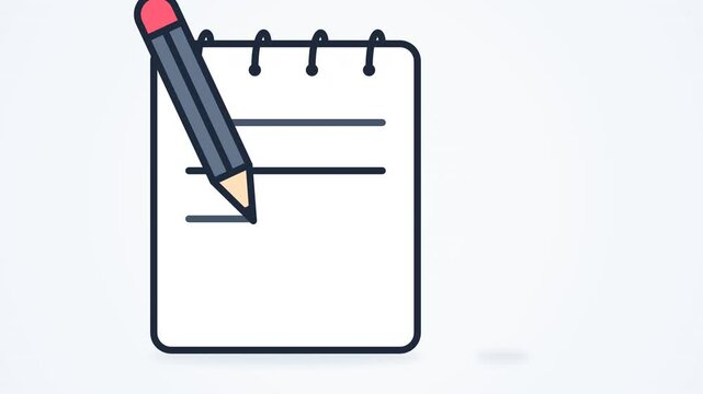 Simple blank notepad and pencil illustration on white 4k