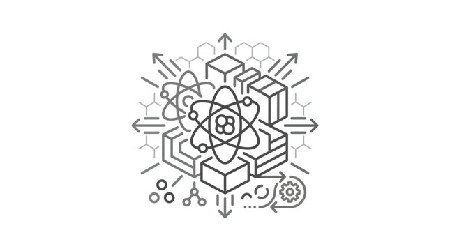 Subatomic material reconfiguration icon illustration.
