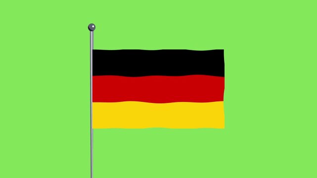 German Flag Waving on a Pole Against a Vibrant Green Background Simple Illustration