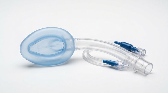 Laryngeal Mask Airway LMA on White Background Macro &ndash; Supraglottic Airway Device Medical Stock Photo
