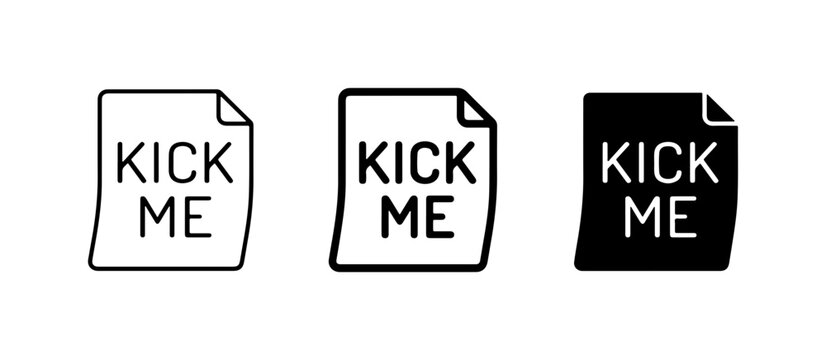 Kick Me Sign Icons, Humorous Prank Stickers, Funny Warning Labels, Vector Graphics