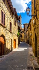 Obraz premium Narrow cobblestone alleyway in historic European town.