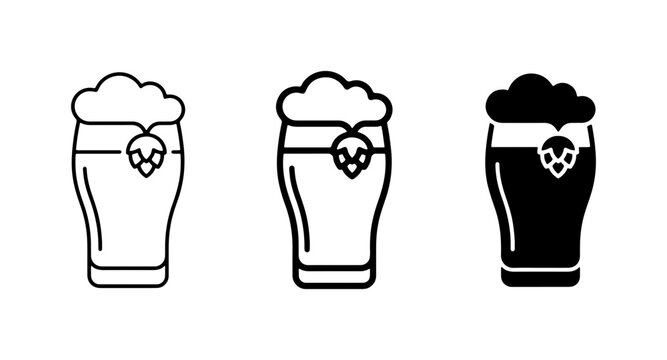 Beer Icons Set, Pint Glass Vector Graphics, Craft Brew Illustrations, Dark Lager & Ale Symbols