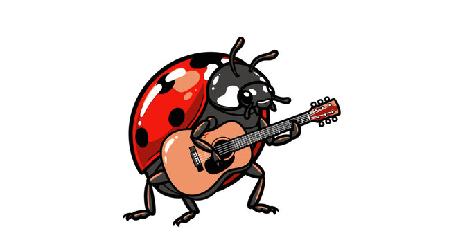 Cute insect playing acoustic guitar illustration