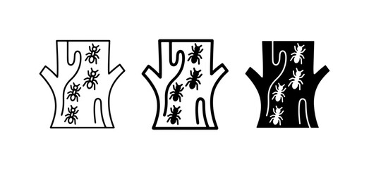 Tree Trunk Insect Infestation Icons, Pest Control Vector Graphics, Wood Damage Symbols © sogir