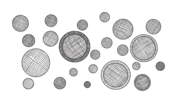 Hand Drawn Dark Grey Circles with Cross Hatching Texture Scattered White