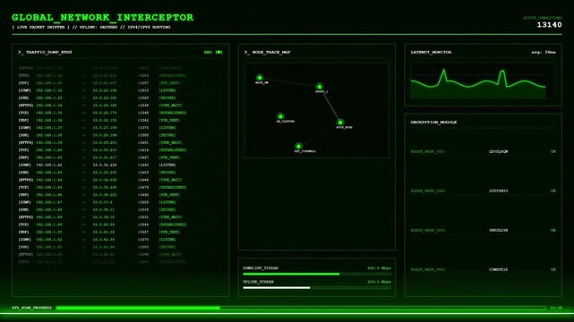 Green Sci Fi Global Network Interceptor HUD Interface.
