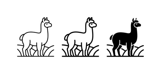 Llama Alpaca Icons, Minimalist Line Art & Silhouette, Farm Animal Graphics © Rohan